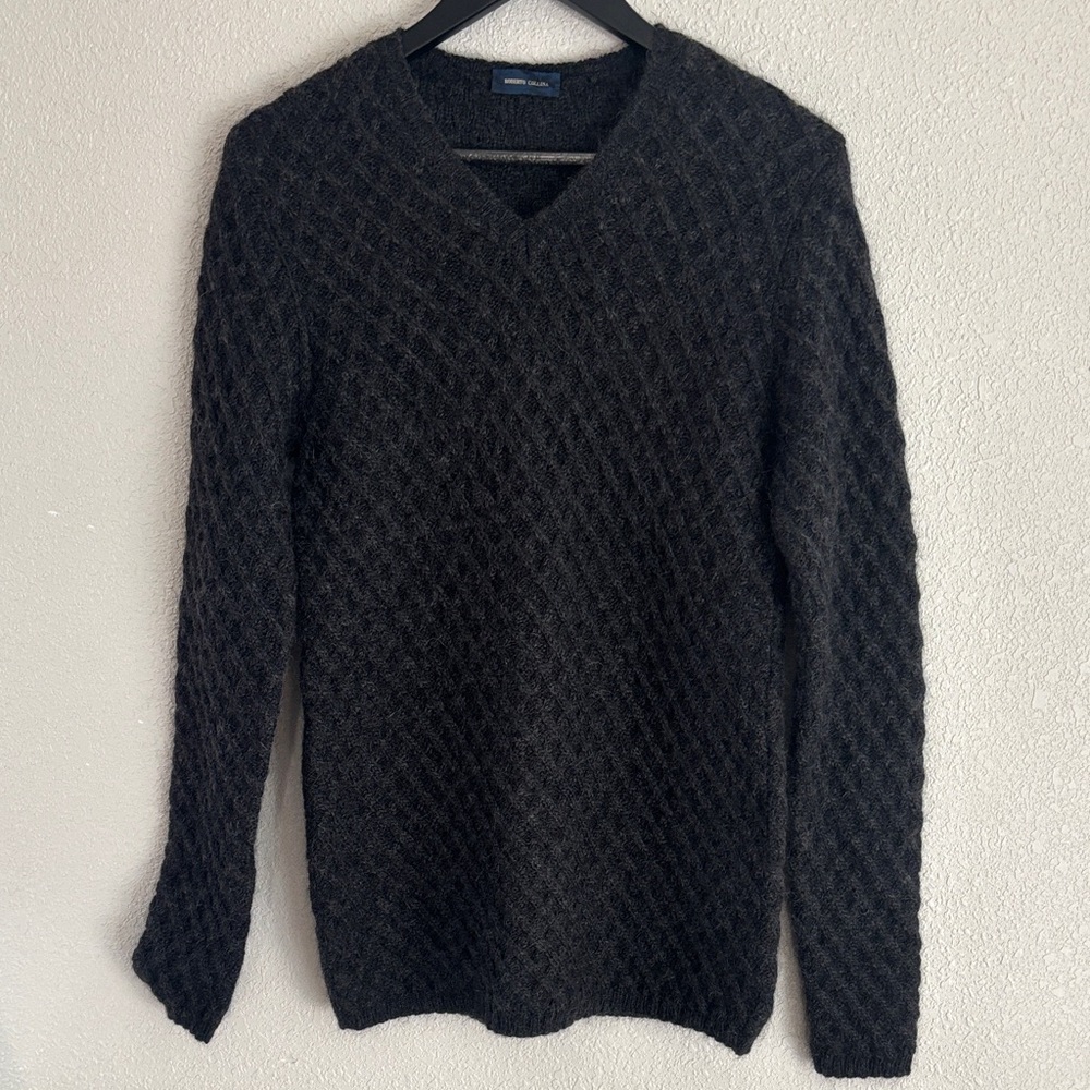 Roberto Collina Textured Dark Ash gray V-Neck Sweater Large